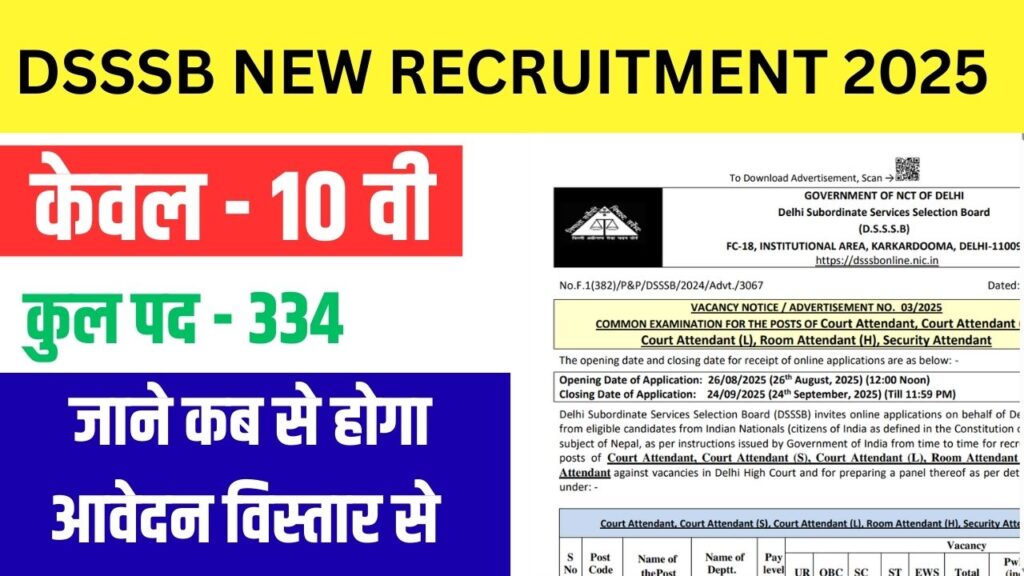 DSSSB New Recruitment 2025 Apply online
